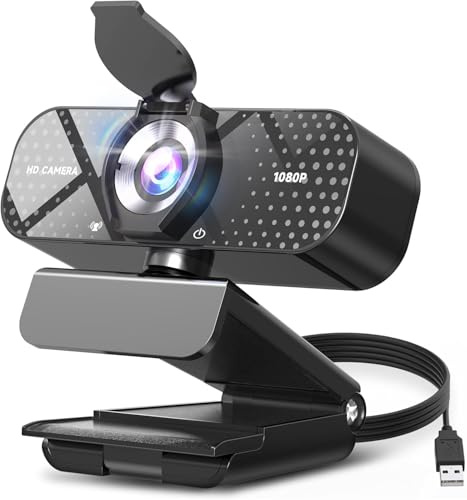 TRAUSI 1080P Full HD Webcam with Privacy Cover, Wide Angle Lens, Active Light Correction, Plug and Play USB Webcam for PC, Desktop, Laptop