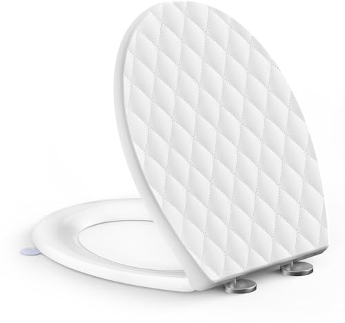 SREWOHS PRO Abattant WC Forme O, Cuvette Toilette avec Frein de Chute, Lunette WC avec Fermeture en Douceur avec Charnières, Toilet Seat Softclose, Avec poignée pour soulever l’abattant, Blanc