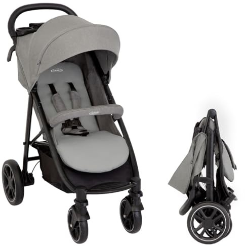 Graco Buggy EezeFold DLX | leichter Reisebuggy mit Einhand-Faltmechanismus, 4-Rad-Federung, flacher Liegeposition & großem Korb - Lunar Grau
