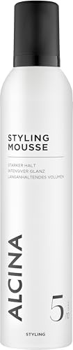 ALCINA Styling Mousse Aerosol | 1 x 300 ml | Schaumfestiger | Starker, flexibler Halt ohne zu verkleben | Mehr Volumen, Glanz & Geschmeidigkeit | Für alle Haarlängen & Föhntechniken | Mit Panthenol