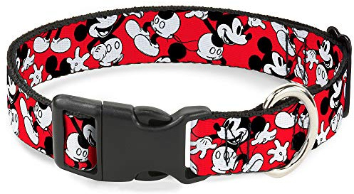 Buckle-Down Kunststoff-Clip-Halsband – Mickey Mouse Posen verstreut Rot/Schwarz/Weiß – 1,27 cm breit – passend für Halsumfang von 20,3–30,5 cm – Größe M