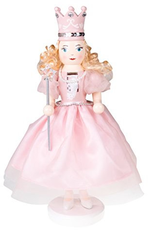 Clever Creations - Nussknacker-Elfe mit Kleid, Perlenkette und Krone - sternförmiger Zauberstab - Festliche Deko - perfekt für Regale & Tische - 100 % Holz - Rosa - 35,6 cm