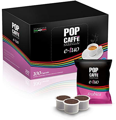 Pop Caffè E-Tuo Lot 100 capsules de café Arabica compatibles avec les machines à expresso Mitaca MPS, Fior Fiore, Lui Espresso, mélange 3