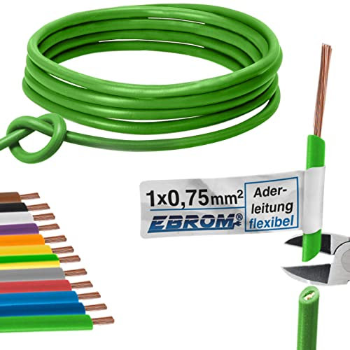 Cavo unipolare Tung – Singolo Ader Flessibile – PVC – H05 V K 0,75 mm² – Colore: Verde 10 m/15 m/20 m/25 m/30 m/35 m/40 m/45 m/50 m/55 m/60 m fino a 100 m a scelta