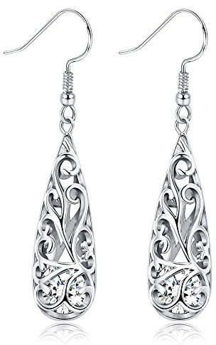 BESTEEL 925 Sterling Silver Tear Drop Earrings Dangle for Women CZ Earrings Long Pendant Fashion Jewelry Gift Elegant Vintage