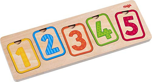 HABA 304587 - Holzpuzzle Erste Zahlen, 10-teiliges Greifpuzzle mit Zahlen und Mengen von 1-5, Holzspielzeug ab 12 Monaten