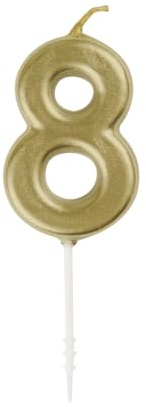 Mini Metallic Gold Number 8 Pick Birthday Candle (3cm x 11cm) - Elegant and Dazzling Party Decoration - Perfect for Birthday/Anniversary Events - 1 Pc