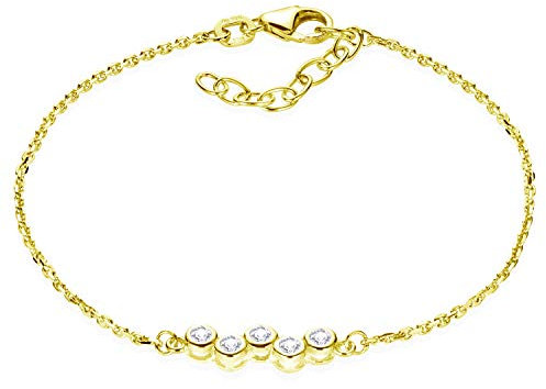 MATERIA Zirkonia Armband Gold Damen - 925 Silber Armkette 16-18,5cm verstellbar Modeschmuck vergoldet in Etui SA-111-Gold