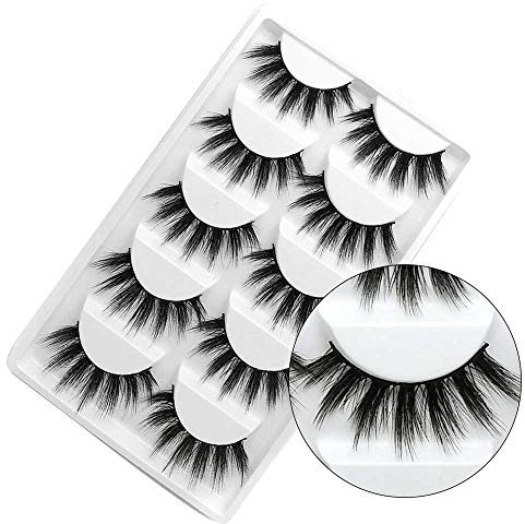 GGOKOK 3D Faux Cils Naturel, 5 Paires Fauxcil 3D Fait à la Main Faux Cils Epais Long Noir Réutilisable Faux Cils volumineux pour le Maquillage