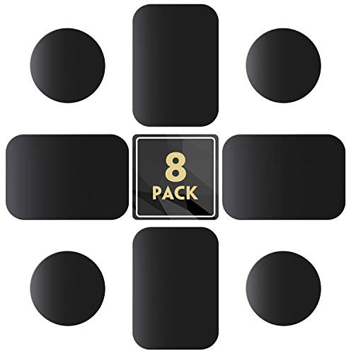 MENNYO Láminas Metálicas 8 Piezas para Soporte iman movil Coche, Reemplazo de Placa de Metal Muy Finas Adhesivo Soporte movil Coche magnético - 4 Redondos y 4 rectángulos