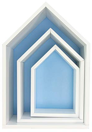 Puckdaddy Hausregal Elise in Blau, 3er-Set – dekorative Regale im Haus-Design, Kinderzimmer-Regal
