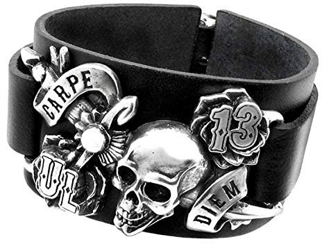 Gothic Armband Lederarmband Skull Totenkopf Skull Carpe Diem UL13