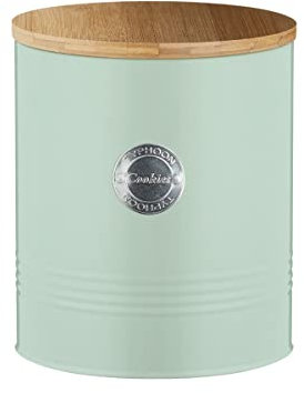 TYPHOON LIVING Kollektion, Keksdose mit Deckel | Pastellgrün | 3,4 L Aufbewahrungsbox Küche für Kekse | Stahl Cookiebehälter mit Deckel | Vorratsdosen mit Deckel luftdicht aus Bambus