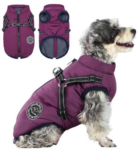Savlot Hundejacke Winterweste Jacken Hundemantel Hundepullover Haustier Skifahren Kostüm Ärmellose Baumwolle Gepolsterte Weste Mit Brustgurt Gurt - Lila, 3XL