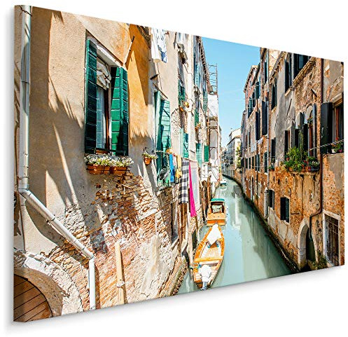 Muralo Leinwandbilder 120x80 Venedig Stadt Kanal Leinwand Wandbild Kunstdruck Wasser Gasse Boote Gondeln Schlafzimmer Wohnzimmer Wanddekoration Design XXL 404 Br. 120 cm x Hö. 80 cm