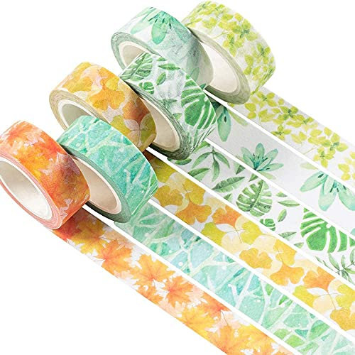 YUBX 4 Rollen Washi Tape Set Folie Masking Tape Dekoratives Klebeband Bunt für DIY Handwerk Bullet Journals Planer Scrapbooking Verpackung (Plant)