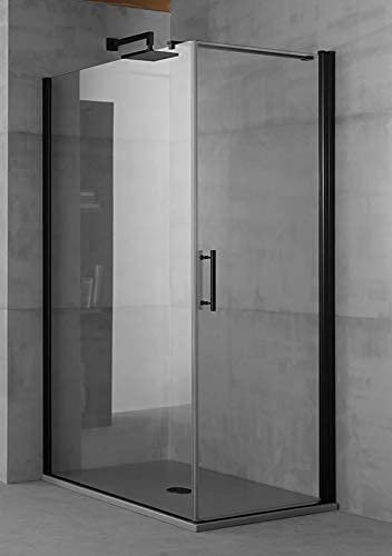 CABINA BOX DOCCIA NERO CRISTALLO 6 MM 2 LATI PORTA BATTENTE CON ANTA FISSA 90x80 CM, H 200 CM