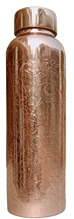 Pure Etching Copper Water Bottle 34 Oz Ayurvedic Leak Proof Copper Vessel for Drinking Embossed Water Bottle For Sports, Yoga Diwali gift Capacity1 liter
