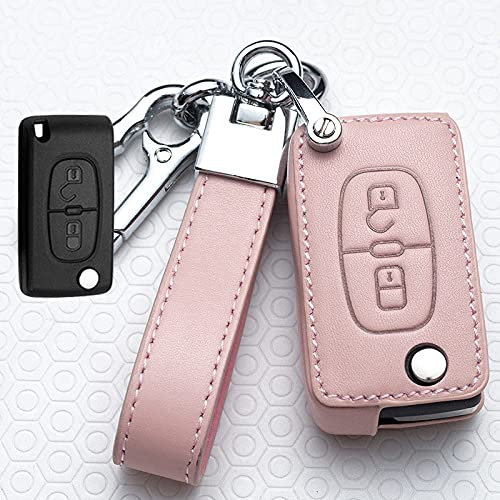 YJADHU Étui à clés de Voiture en Cuir, adapté pour Peugeot 107 206 207 208 306 307 301 308S 407 2008 3008 4008 5008 RCZ Citroen C1 C2 C3 C4 C5 DS3 DS4, A, Rose