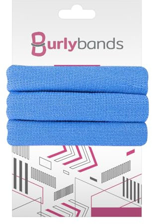 Burlybands Cravatte grandi per capelli spessi e pesanti o ricci. Non scivolano, senza danni, senza cuciture per coda di cavallo, elastici per capelli sportivi, blu chiaro, 3 pezzi
