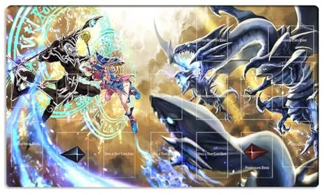 Mlikemat New Playmat Blue-Eyes White Dragon & Dark Magician Mouse Pad TCG CCG Trading Card Game Mat + Free Bag (ZD039-01)
