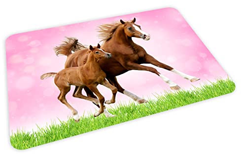 stabiles Vinyl Tischset Pferde rosa Kinder Platzset Platzdeckchen - BPA frei - abwaschbar reißfest farbecht - Kita Kindergarten