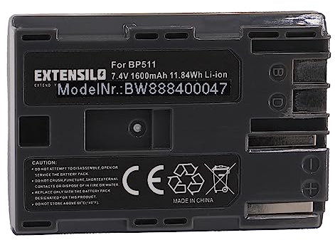 EXTENSILO Akku kompatibel mit Canon EOS 50D, D10, 300D, 1D, 5D, 10D, 20D, 30D, 40D Kamera (1600mAh, 7,4V, Li-Ion)