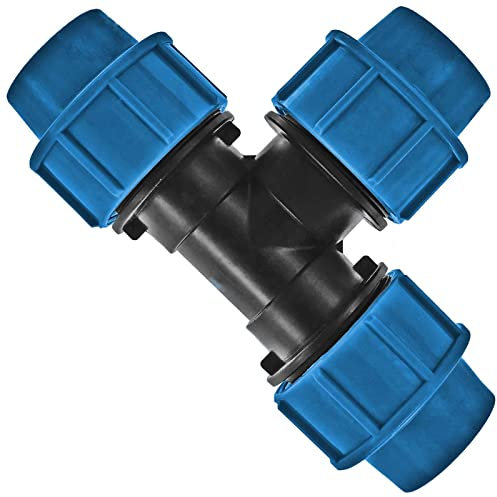 MegaHaustechnik PP Fitting Klemmverbinder T-Stück für 32mm PE Rohr Außendurchmesser Trinkwasser PN16 Verschraubung blau