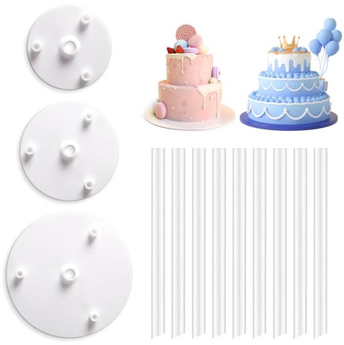 Vicloon Soporte para Tartas, Tartas Apiladas de 3 Capas,Soporte de Plástico Tartas con 9 Varillas de Soporte,Bandeja para Tartas para Tartas Escalonadas, Reutilizable Tablero para Pasteles