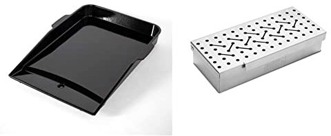 Weber 7665 Plancha Grillplatte, für Genesis II ab 300-Serie, schwarz & 7576 Räucherbox universal, Räuchern, für Gas- und Holzkohlegrills, Raucharmona
