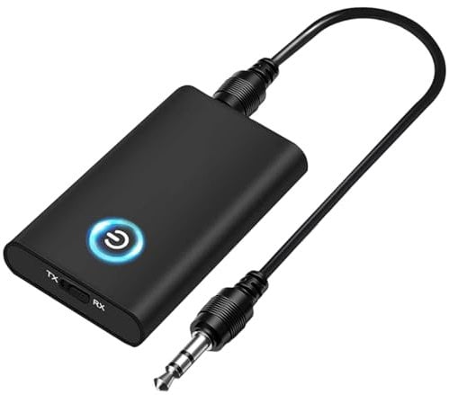 Bluetooth 5.0 Transmitter and Receiver, 2-in-1 Wireless 3.5mm Adapter Mini Portable 3.5mm Jack, Low Latency for PC/TV/Car Sound System/Wired Speakers