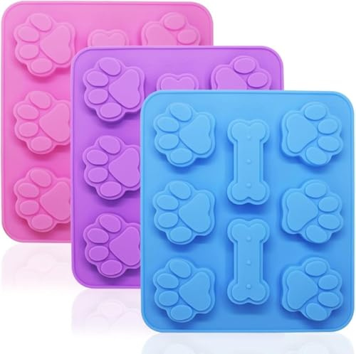 Confezione da 3 stampi in silicone a forma di zampa di cane e ossa, antiaderenti, in silicone per uso alimentare, per cioccolato, caramelle, gelatina, cubetti di ghiaccio, dolcetti per cani
