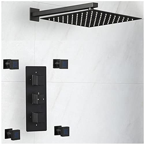 MILANO Mixer Valve 300mm Wall Mounted Square Shower Head Body Jets Black