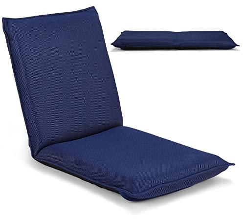 LIFEZEAL Bodenstuhl mit Rückenlehne, Gepolsterter Bodensessel, Meditationsstuhl mit Oberfläche aus Netzstoff, Ausziehbarer Floor Chair für Meditation, Yoga & Camping (Blau)