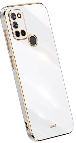 Topme Silikonhülle für Samsung Galaxy A21s (6.5 Inches), [handyhülle im Goldrand-Stil] - Weiß
