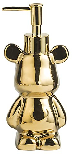 Kleiner Badezimmer-Seifenspender mit Pumpe, niedliches bärförmiges Design, Keramik-Flüssigseifenspender (Gold)