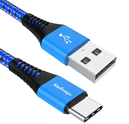 Sinfenyo USB C Cable Type Charger 1M Fast Charging Lead Nylon Braided Phone USB-C for Samsung Galaxy S23 S22 S21 Ultra S20 Fe Plus S10 S9 S8 A40 A50 A70 A20e A3 A5 2017, Note 20 10, Blue