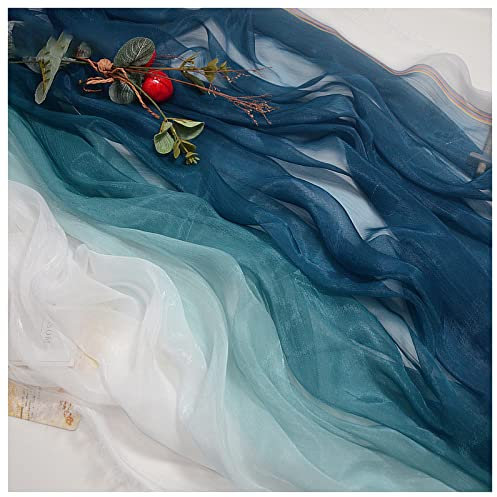 Chiffon Stoff meterware Kam Seidenkrepp Farbverlauf Bedruckter Chiffonstoff 140cm Breit Meterware Für Rockbekleidung Handarbeit(Color:meise blau verlauf weiß)
