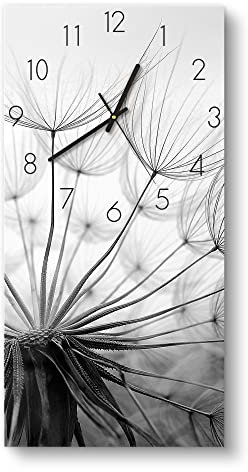 DEQORI Glasuhr | horizontal 30x60 cm | Motiv Pusteblume Nahaufnahme | große XXL Design Uhr aus Glas | leise Wanduhr für Wohnzimmer & Küche | Moderne Hingucker Uhr für die Wand