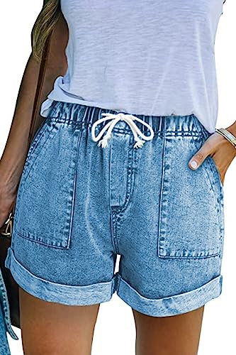 NEYOUQE Jeans d'été pour Femmes Short Jeans Femme Short Femme Short d'été pour Femme Taille Haute Vintage Bleu Ciel Taille XL