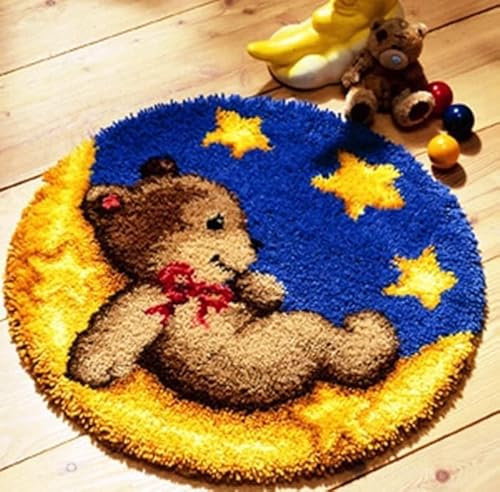 Raixleb Latch Hook Kits Rug Pattern Printed 20 X 20 DIY for Kids and Adults Gift for Family Friends Needlework Crafts Cute Christmas Gifts Bear