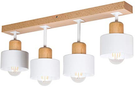 alfalux Deckenlampe Mit 4 Lampenschirmen LED Holz-Metall-Deckenleuchte Leuchte Lampe Wohnzimmerlampe Schlafzimmerlampe Kinderzimmer Wohnzimmer Schlafzimmer Deckenleuchten WE60x7BU (Weiß)