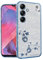 Yarxiawin For Samsung A34 5g Case Clear Glitter Sparkle Luxury Shiny Samsung Galaxy A34 5g Phone Case for Women Silicone TPU Soft Flower Transparent Shockproof Cover Pink Thin (Silver-Blue)