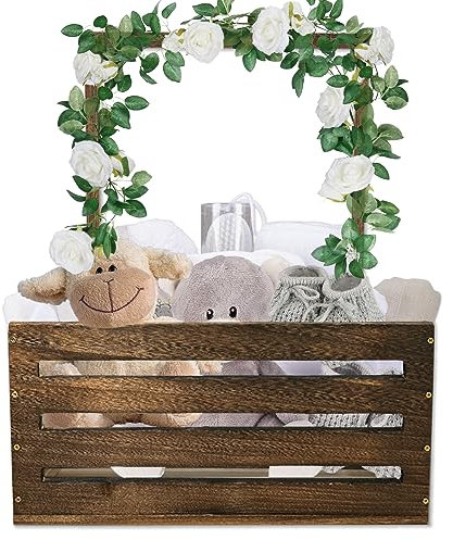 Baby-Duschkiste, Schrank, Holz-Babykorb mit Griff, Baby-Aufbewahrungsbox, Geschenkkorb für Babypartys, Neugeborene, Geschenke für Jungen und Mädchen, Schwangerschaftsgeschenke für frischgebackene