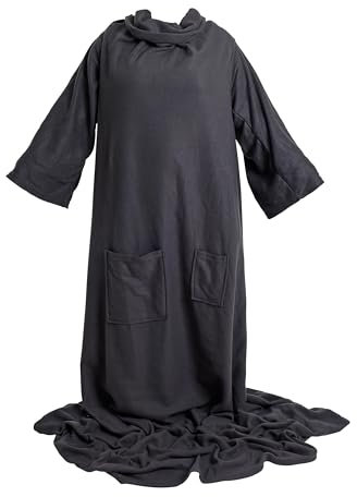 ESTEXO Ärmeldecke Kuscheldecke XXL Fleece Wohndecke mit Ärmeln und Fußtasche Handytasche Graphite
