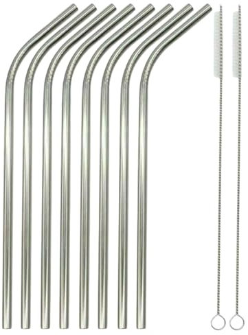 Stainless Steel Eco Friendly Drinking Straws Reusable Metal Straw with Cleaning Brush for Milkshakes, Smoothies, Hot Drinks, Juices, Cocktails and More...Pack of 4... (2)