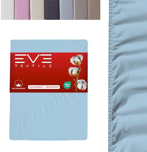 EVE Textile® Spannbettlaken 1er Set 200x200 cm Hellblau; Spannbetttuch Bettlaken Spannlaken; Jersey Laken Betttuch für Boxspringbett & Matratze; Waschbar bis 60 Grad; Weich & Allergikerfreundlich