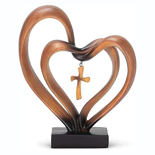 Lckiioy Jesus Verschlungene Herzen Kreuz -Zubehörteil mit 2 Verbundenen Herzen, Jesus-Kreuz-Dekorationen für Christlichen Tisch im Stehen