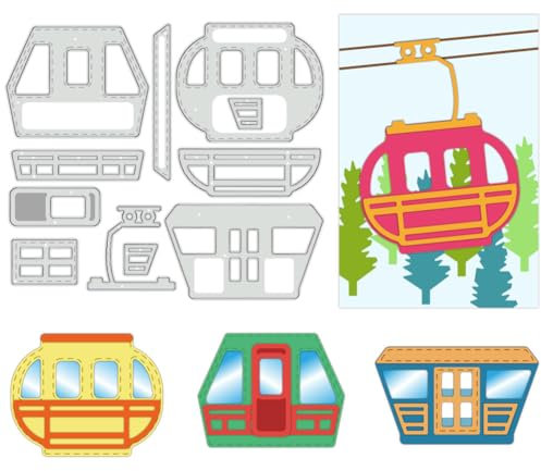 BENECREAT Seilbahn-Stanzformen, Sightseeing-Gondel-Stanzschablonen Metall-Scrapbooking-Vorlage Für DIY-Prägung, Fotoalbum, Dekorative Papierkartenherstellung, 13.7x11.9 cm