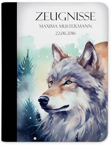 CreaDesign Customize A4 Zeugnismappe für Kinder - 26.7 x 32.7 x 1 cm, erweiterbar auf bis zu 20 Fächer, Sichtbuch ohne Klarsichthüllen, Wolf Traum Design, Dokumentenmappe für Schüler